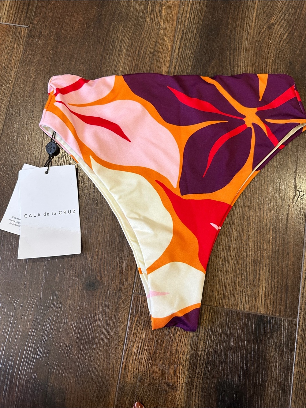 Cala de la Cruz Lulu Floral High-Cut Bikini Bottom in Pink, Orange, Red, Purple